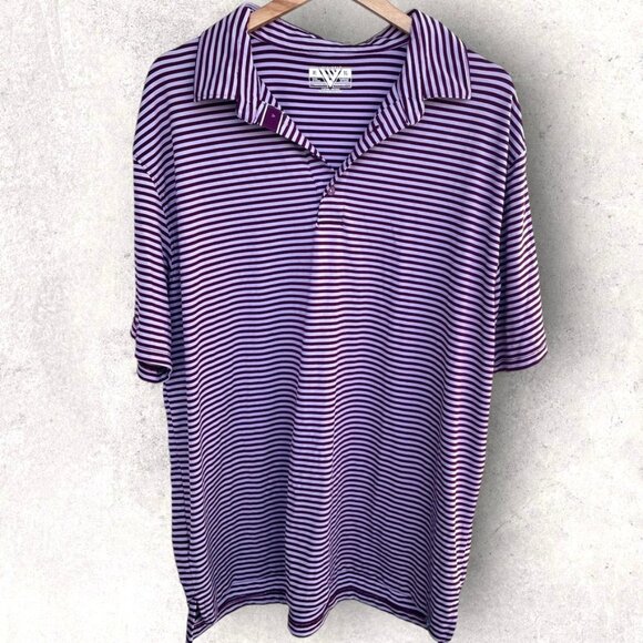 LevelWear Mens Purple Strip Short‎ Sleeve Modern Fit 4 Button D-BAT Polo Size XL - Picture 1 of 10